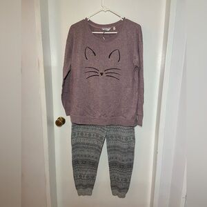 2/$15 Reitmans Purple Cat Face Pajama Set